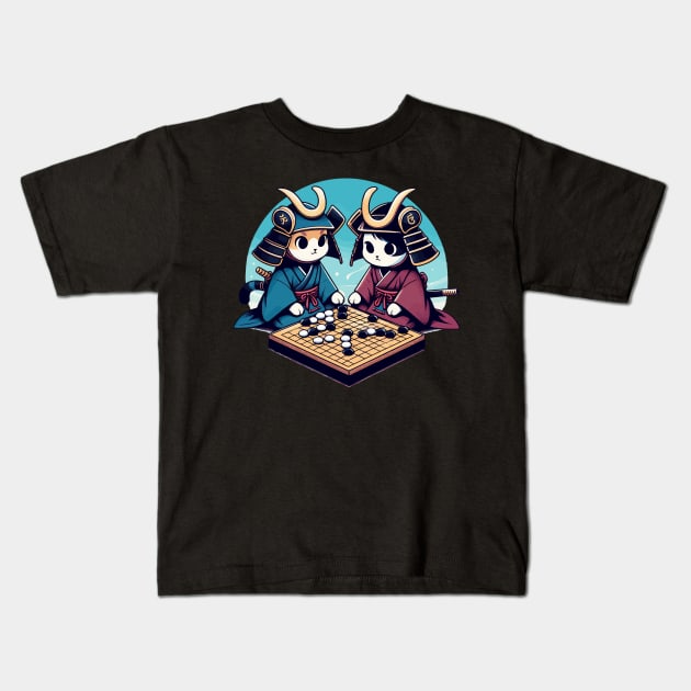 Kawaii cat samurais go board game baduk Kids T-Shirt by TomFrontierArt